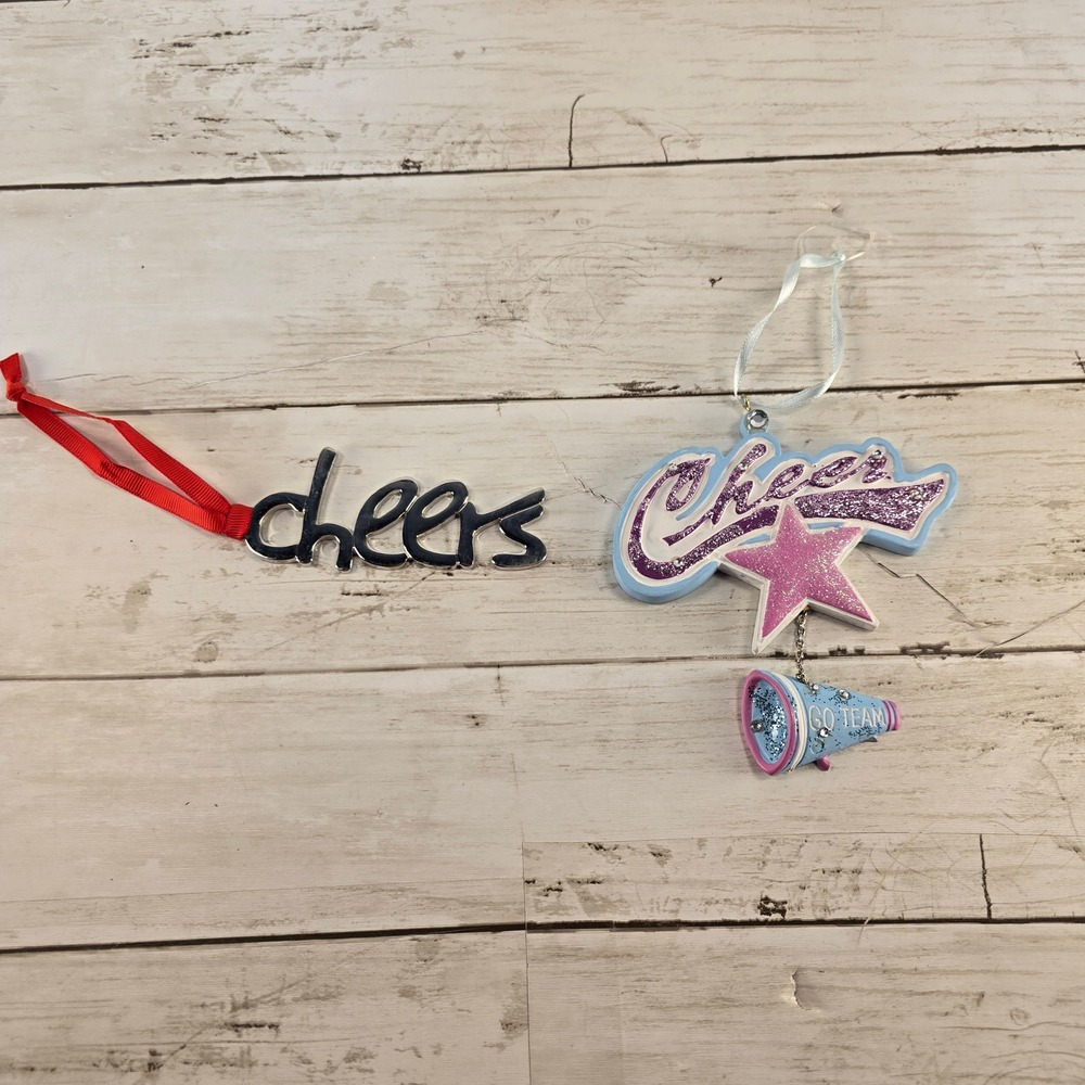 Cheerleading Megaphone Go‎ Team Star and Silver Cheers Script Ornament Set 2pc